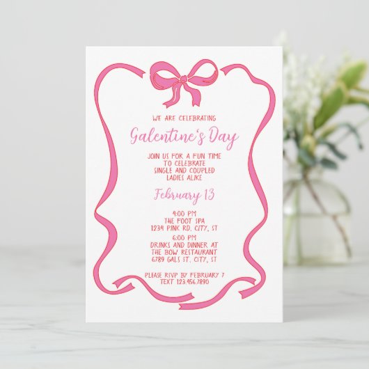 Invitation Pink Bow Galentine's Day Saint-Valentin (Debout devant)