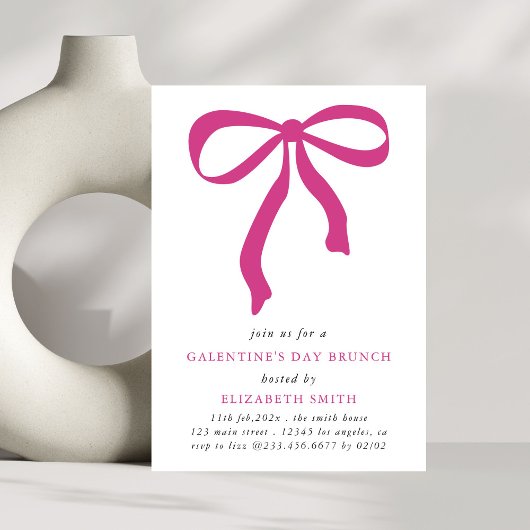 Invitation Pink Bow Galentines Jour Brunch