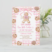 Invitation Pink Bow Gingerbread Christmas Baby Shower Gingham (Debout devant)