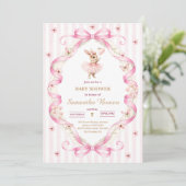 Invitation  Pink Bow Gingham Bunny Baby Shower  (Debout devant)