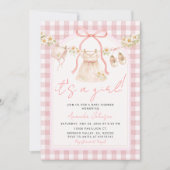 Invitation Pink Bow Gingham Daisy Clothesline I (Devant)