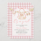 Invitation Pink Bow Gingham Daisy Clothesline I (Devant / Derrière)