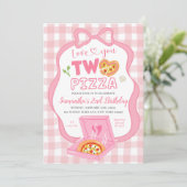 Invitation Pink Bow GinghamLove you TWO pizza birthday (Debout devant)