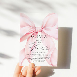Invitation Pink Bow Girl 3e anniversaire