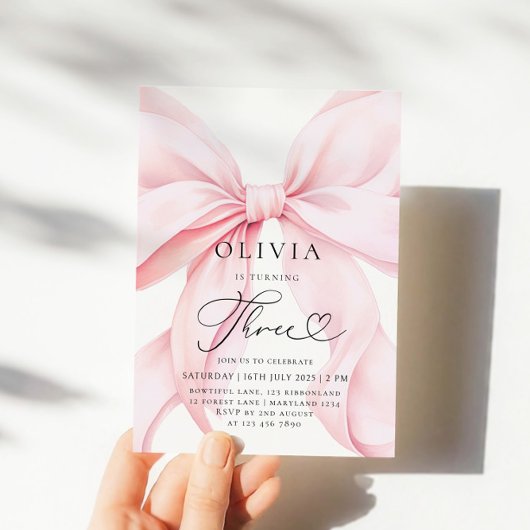 Invitation Pink Bow Girl 3e anniversaire