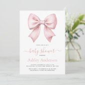 Invitation Pink Bow Girl Baby Shower (Debout devant)
