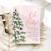 Invitation Pink Bow Girl Christmas Tree Oh Baby Baby shower