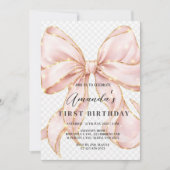Invitation Pink Bow Girl First Birthday (Devant)