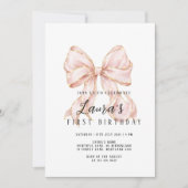 Invitation Pink Bow Girl First Birthday  (Devant)