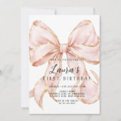 Invitation Pink Bow Girl First Birthday  (Devant)