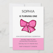 Invitation Pink Bow Girl Kids First Birthday  (Devant)