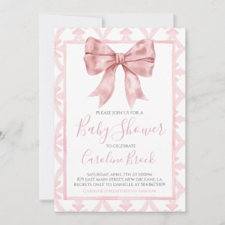 Invitation Pink Bow Girl Preppy Baby shower Sud