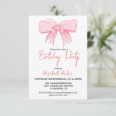 Invitation Pink Bow Girl Ribbon Birthday sprinkings (Debout devant)
