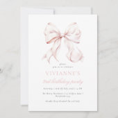 Invitation Pink Bow Girl Troisième anniversaire (Devant)