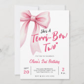 Invitation Pink Bow Girls 2nd Birthday Party Terrible Two (Devant)