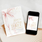 Invitation Pink Bow Girls 3rd Birthday 