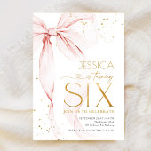 Invitation Pink Bow Girls 6th Birthday 