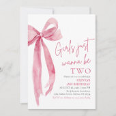 Invitation Pink Bow Girls Veut Juste Être Deux 2e Anniversair (Devant)