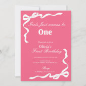 Invitation Pink Bow Girls Veut Juste Être Un 1Er Anniversaire (Devant)