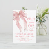 Invitation Pink Bow Girls veut juste être un 1er anniversaire (Debout devant)