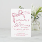 Invitation Pink Bow Girls veut juste être un anniversaire (Debout devant)