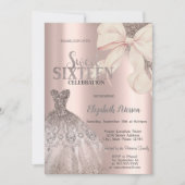 Invitation Pink Bow Glitter Dress Rose Gold Sweet 16  (Devant)