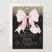 Invitation Pink Bow Gold Diamonds Stars Black Sweet 16 (Devant)
