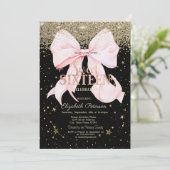 Invitation Pink Bow Gold Diamonds Stars Black Sweet 16 (Debout devant)