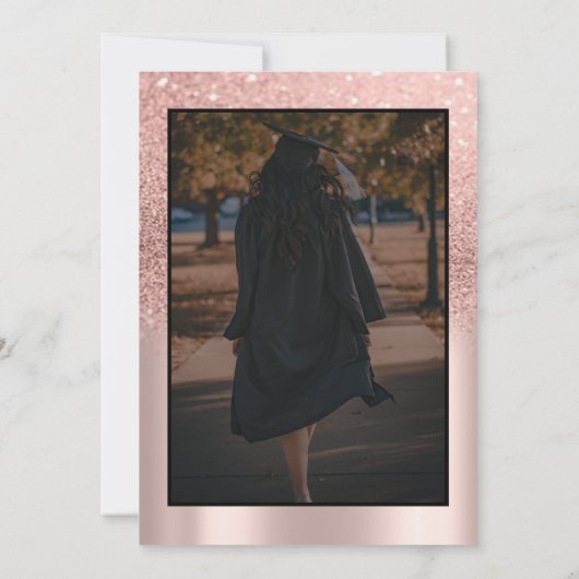 Invitation Pink Bow Grad Cap Rose Gold Glitter Graduation (Dos)