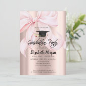 Invitation Pink Bow Grad Cap Rose Gold Your Photo Graduation (Debout devant)