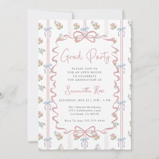 Invitation Pink Bow Graduation (Dos)