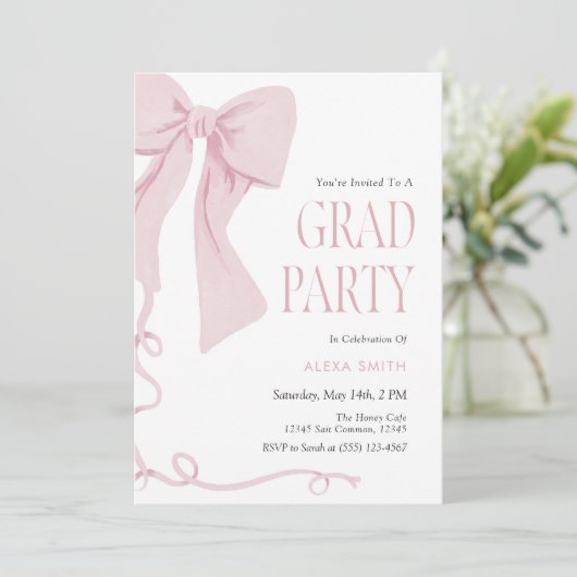 Invitation Pink Bow Graduation Coquette Aesthetic  (Debout devant)