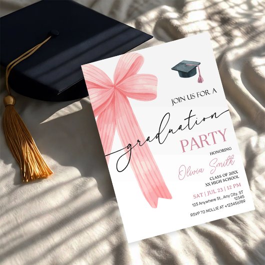Invitation Pink Bow Graduation Party