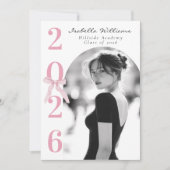 Invitation Pink Bow Graduation Photo Black and White (Devant)
