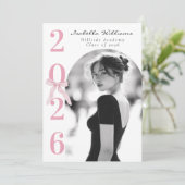 Invitation Pink Bow Graduation Photo Black and White (Debout devant)