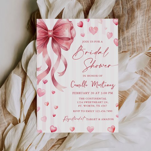 Invitation Pink Bow Hearts Valentines Bridal Shower