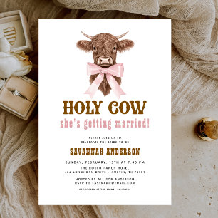 Invitation Pink Bow Holy Cow Western Cowgirl Fête des mariées