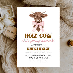 Invitation Pink Bow Holy Cow Western Cowgirl Fête des mariées