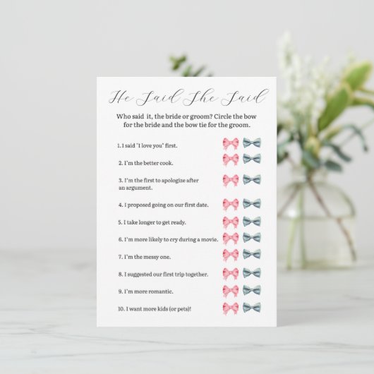 Invitation Pink Bow Il Dit Qu'Elle A Dit Jeu - Fête des marié (Debout devant)