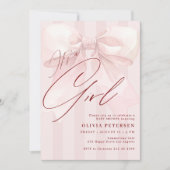 Invitation Pink bow its a girl script girl baby shower (Devant)