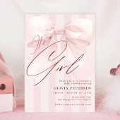 Invitation Pink bow its a girl script girl baby shower