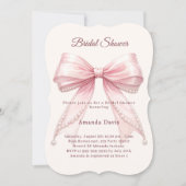 Invitation Pink bow ivory pearls elegant Bridal Shower (Devant)