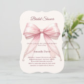 Invitation Pink bow ivory pearls elegant Bridal Shower (Debout devant)