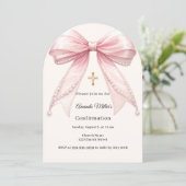 Invitation Pink bow ivory pearls girl Confirmation arch (Debout devant)