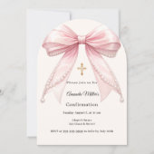 Invitation Pink bow ivory pearls girl Confirmation arch (Devant)