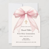 Invitation Pink bow ivory pearls girl First Communion Arch (Devant)