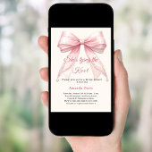 Invitation Pink bow ivory pearls tying knot Bridal Shower