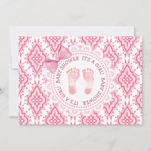 Invitation Pink Bow & Lace C'est une fille Baby shower Invita (Devant)