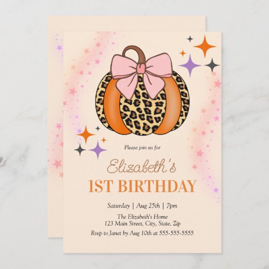 Invitation Pink Bow Leopard Citrouille fille Halloween Annive (Devant / Derrière)