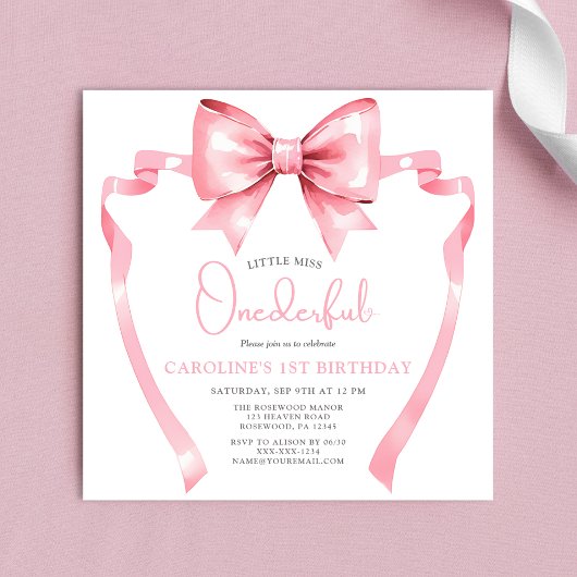 Invitation Pink Bow Little Miss Onederday Premier anniversair